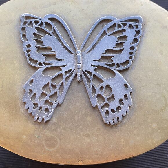 Vintage 1975 Metzke Brass With Pewter Butterfly Trinket Box. 3”x4”x6”. - Picture 6 of 12